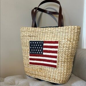 Woven Tote Bag with American Flag Patch